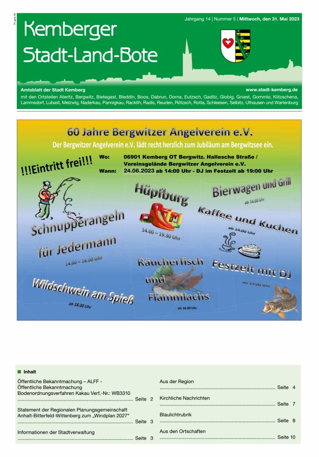 Kemberger Stadt-Land-Bote Amtsblatt der Stadt Kemberg Titelblatt 22/2023