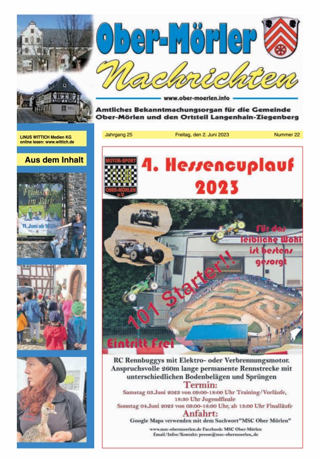 Ober-Mörler Nachrichten Titelblatt 22/2023