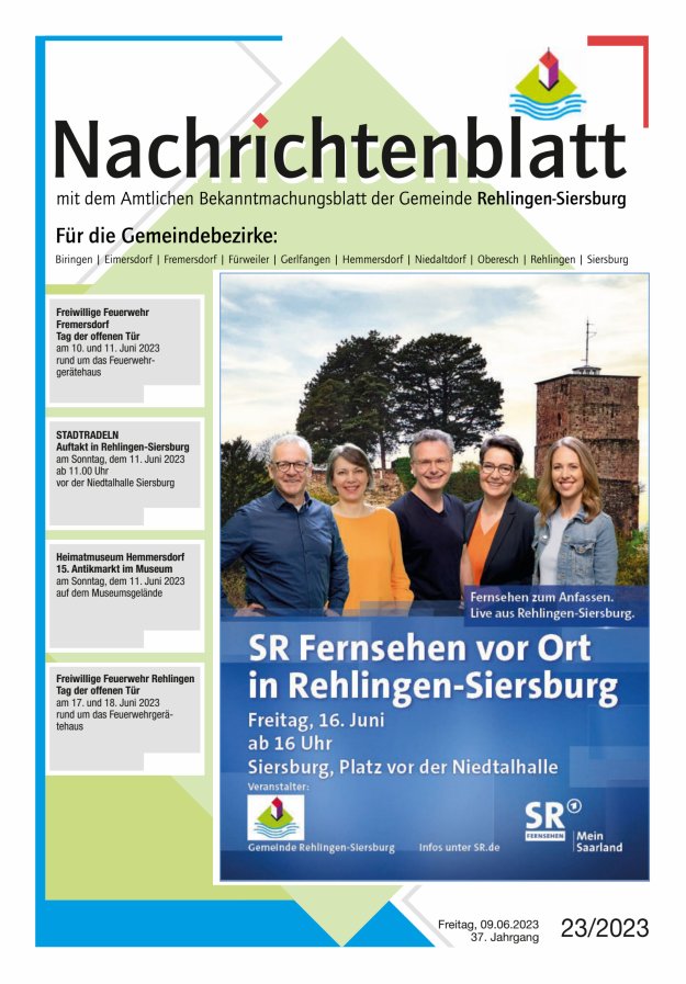 Nachrichtenblatt Rehlingen-Siersburg Titelblatt 23/2023