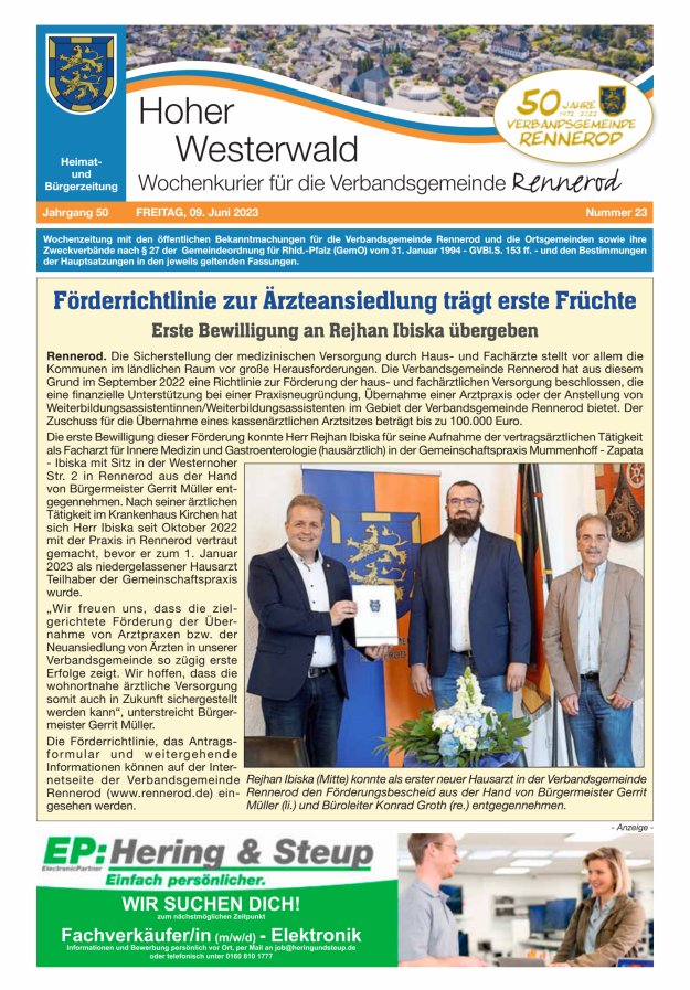 Hoher Westerwald - Wochenkurier für die Verbandsgemeinde Rennerod Titelblatt 23/2023