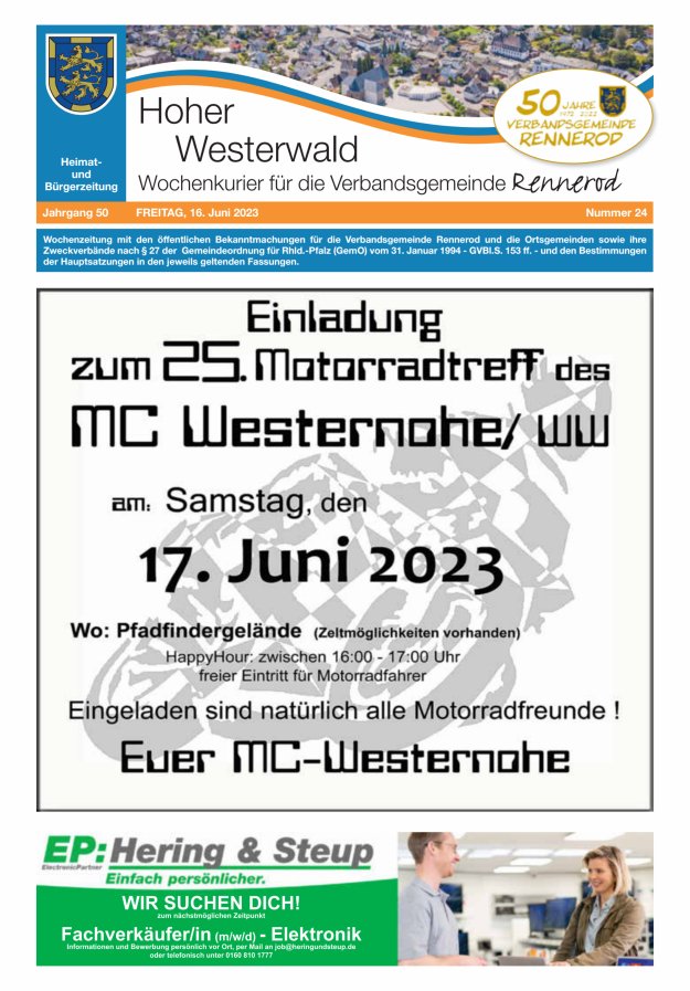Hoher Westerwald - Wochenkurier für die Verbandsgemeinde Rennerod Titelblatt 24/2023
