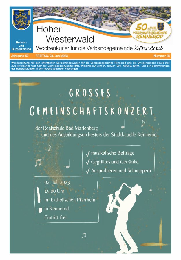 Hoher Westerwald - Wochenkurier für die Verbandsgemeinde Rennerod Titelblatt 25/2023