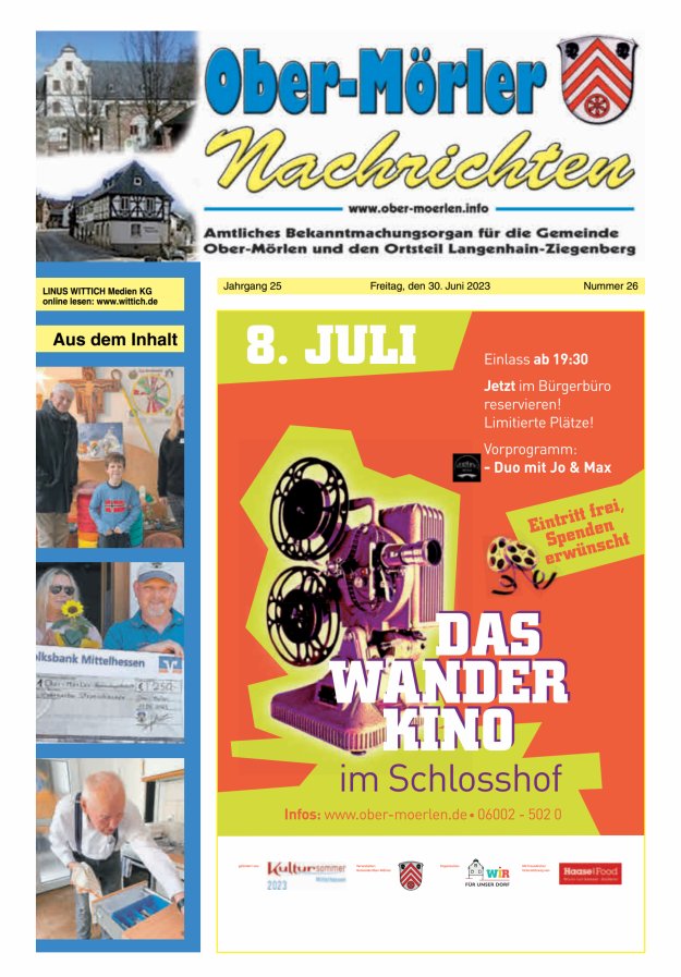 Ober-Mörler Nachrichten Titelblatt 26/2023