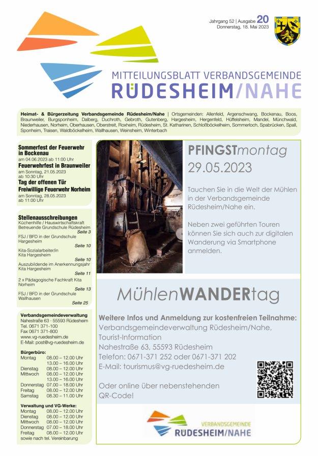 Mitteilungsblatt Verbandsgemeinde Rüdesheim und zugehörige Ortsgemeinden Titelblatt 20/2023