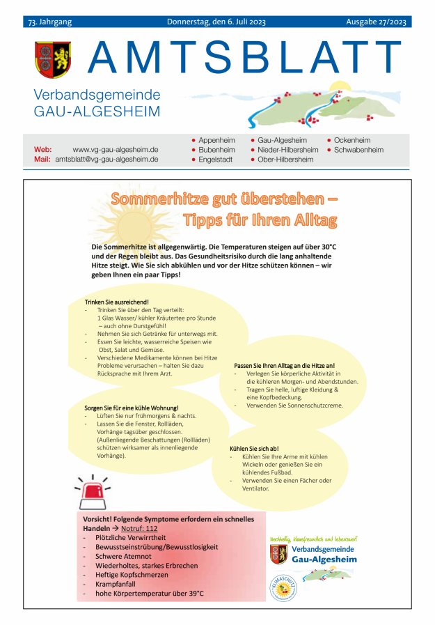 Amtsblatt der VG Gau-Algesheim Titelblatt 27/2023