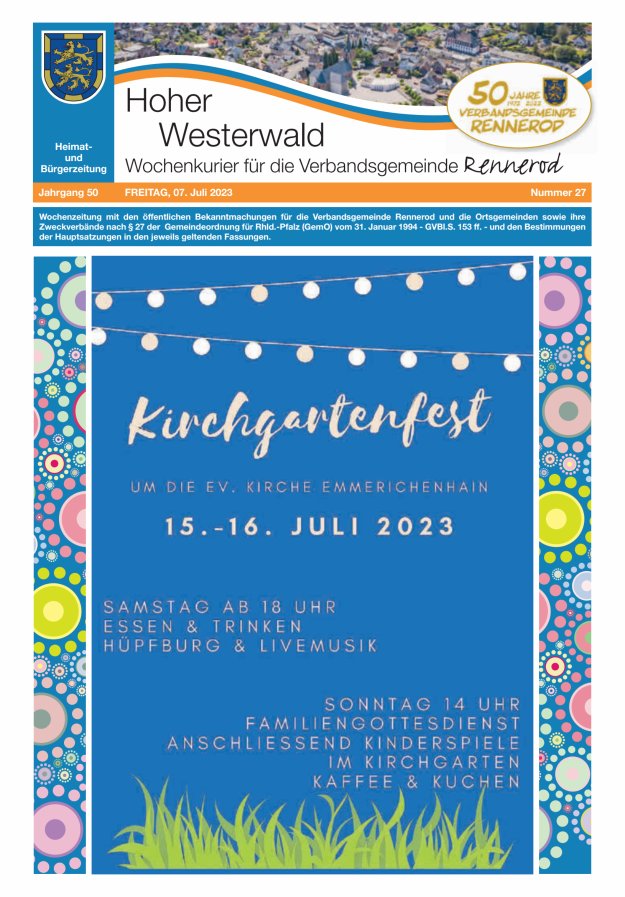 Hoher Westerwald - Wochenkurier für die Verbandsgemeinde Rennerod Titelblatt 27/2023