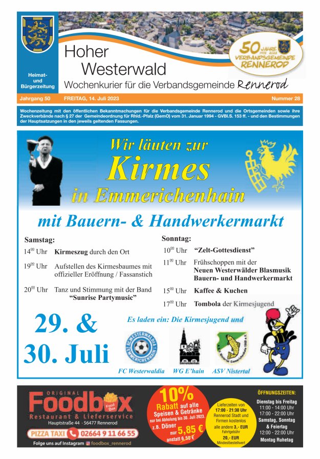 Hoher Westerwald - Wochenkurier für die Verbandsgemeinde Rennerod Titelblatt 28/2023