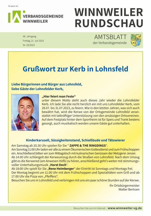 Winnweiler Rundschau Titelblatt 29/2023