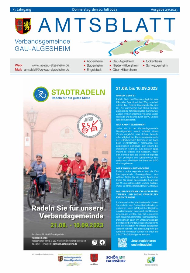 Amtsblatt der VG Gau-Algesheim Titelblatt 29/2023
