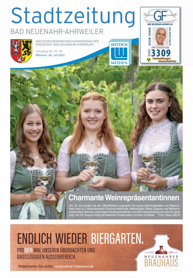 Stadtzeitung Bad Neuenahr-Ahrweiler Titelblatt 30/2023