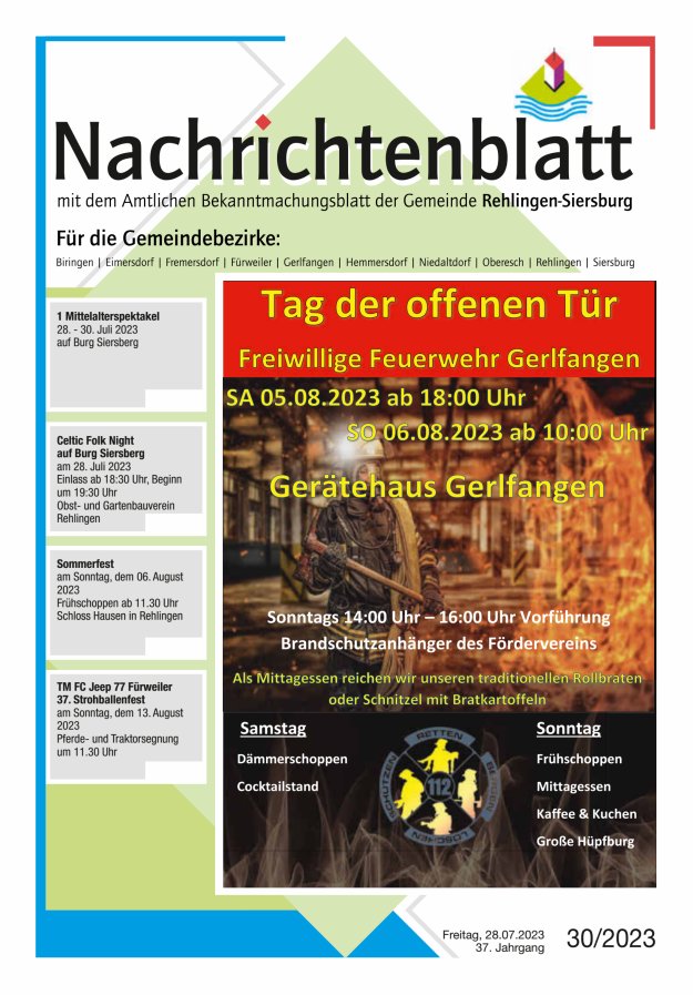 Nachrichtenblatt Rehlingen-Siersburg Titelblatt 30/2023