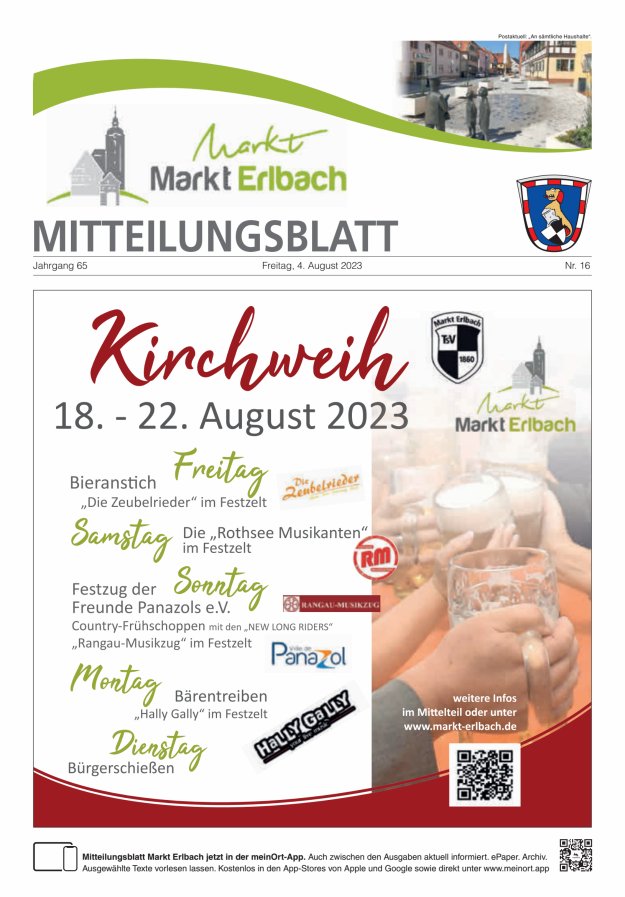 Mitteilungsblatt Markt Erlbach Titelblatt 16/2023