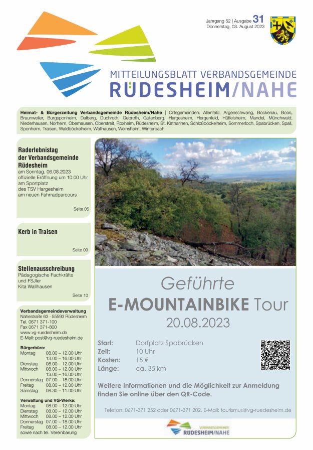 Mitteilungsblatt Verbandsgemeinde Rüdesheim und zugehörige Ortsgemeinden Titelblatt 31/2023