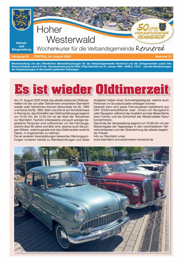 Hoher Westerwald - Wochenkurier für die Verbandsgemeinde Rennerod Titelblatt 31/2023