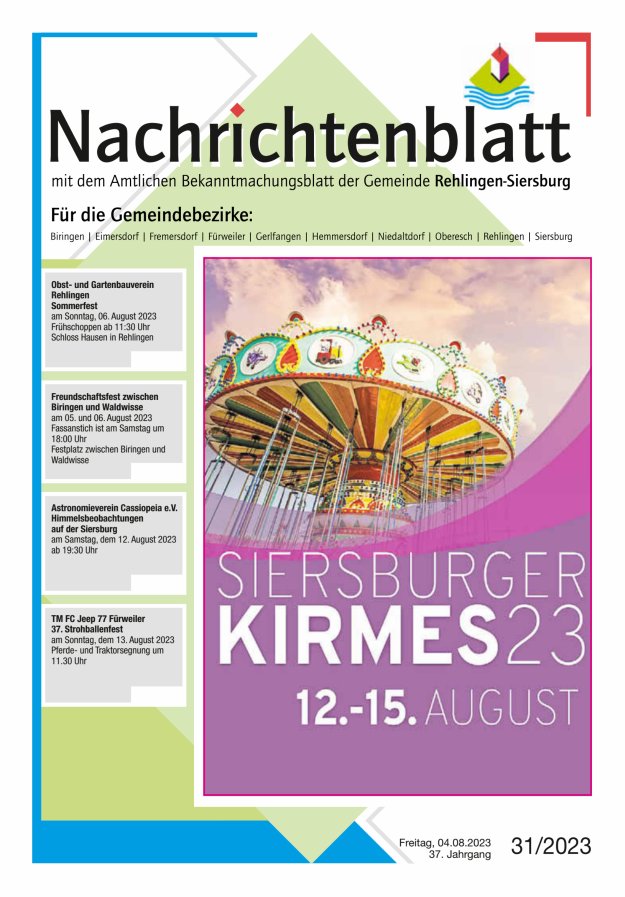 Nachrichtenblatt Rehlingen-Siersburg Titelblatt 31/2023