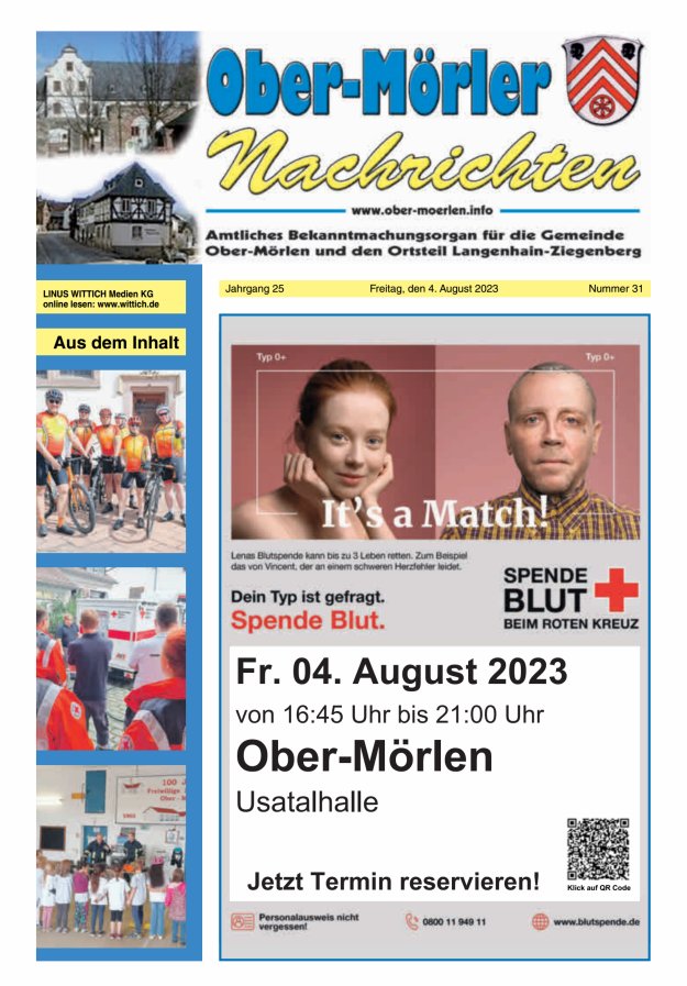Ober-Mörler Nachrichten Titelblatt 31/2023