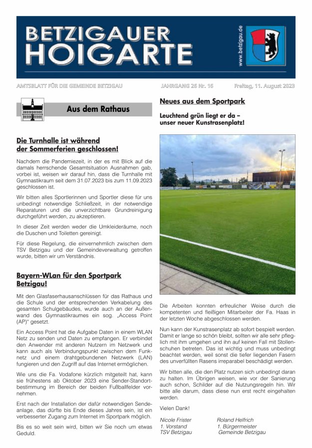 Betzigauer Hoigarte Amtsblatt der Gemeinde Betzigau Titelblatt 16/2023