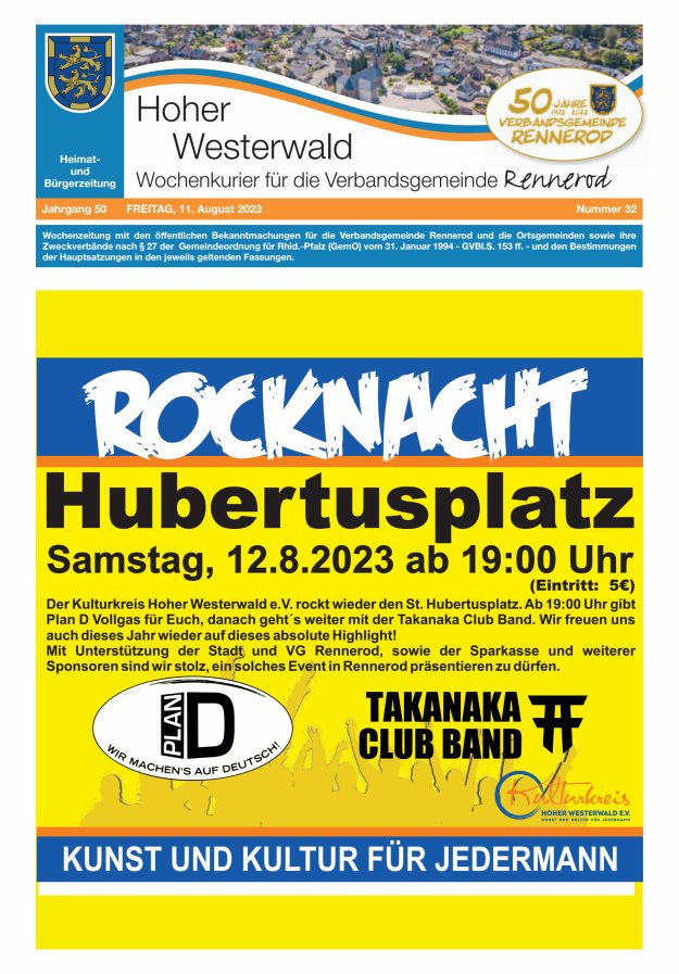Hoher Westerwald - Wochenkurier für die Verbandsgemeinde Rennerod Titelblatt 32/2023
