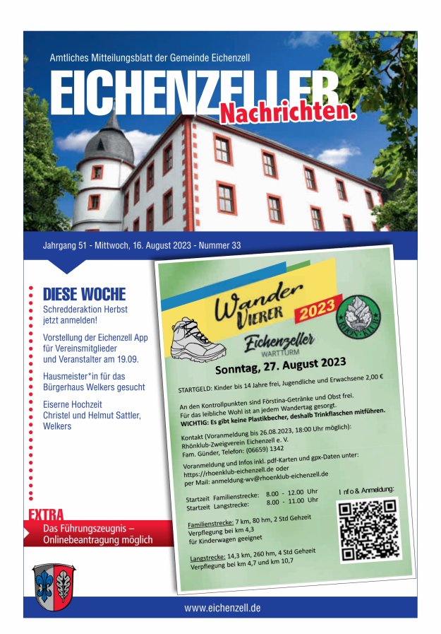 Amtliches Mitteilungsblatt der Gemeinde Eichenzell Titelblatt 33/2023