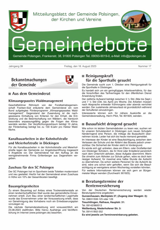Polsingen - Der Gemeindebote Titelblatt 17/2023