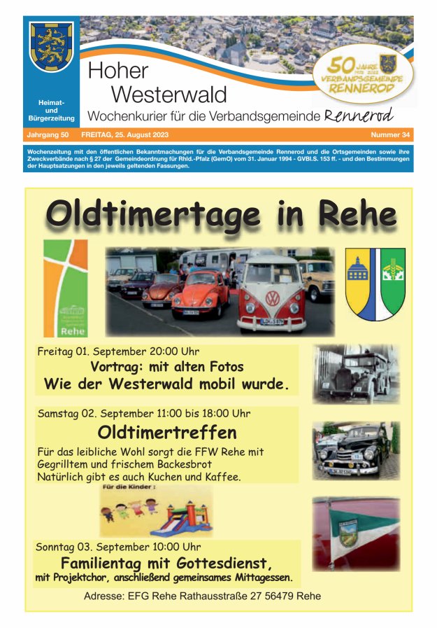 Hoher Westerwald - Wochenkurier für die Verbandsgemeinde Rennerod Titelblatt 34/2023