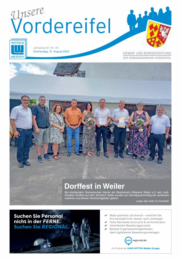 Mitteilungsblatt Vordereifel - Heimat- u Bürgerzeitung der VG Vordereifel Titelblatt 35/2023