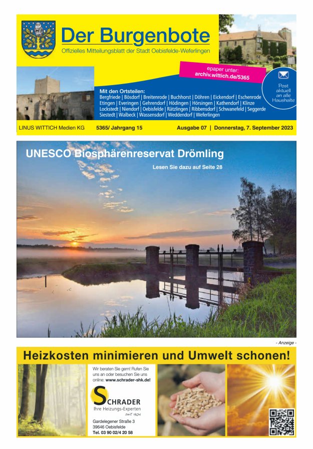 Mitteilungsblatt der Einheitsgemeinde Stadt Oebisfelde-Weferlingen Titelblatt 07/2023