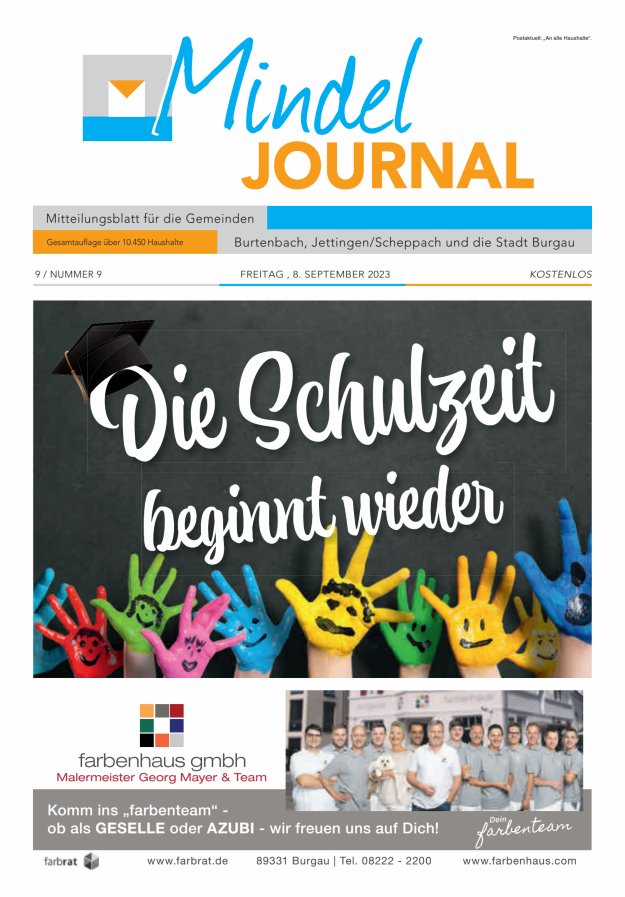 Mindeljournal Freies Blatt für Burgau Burtenbach Jettingen-Scheppach Titelblatt 09/2023