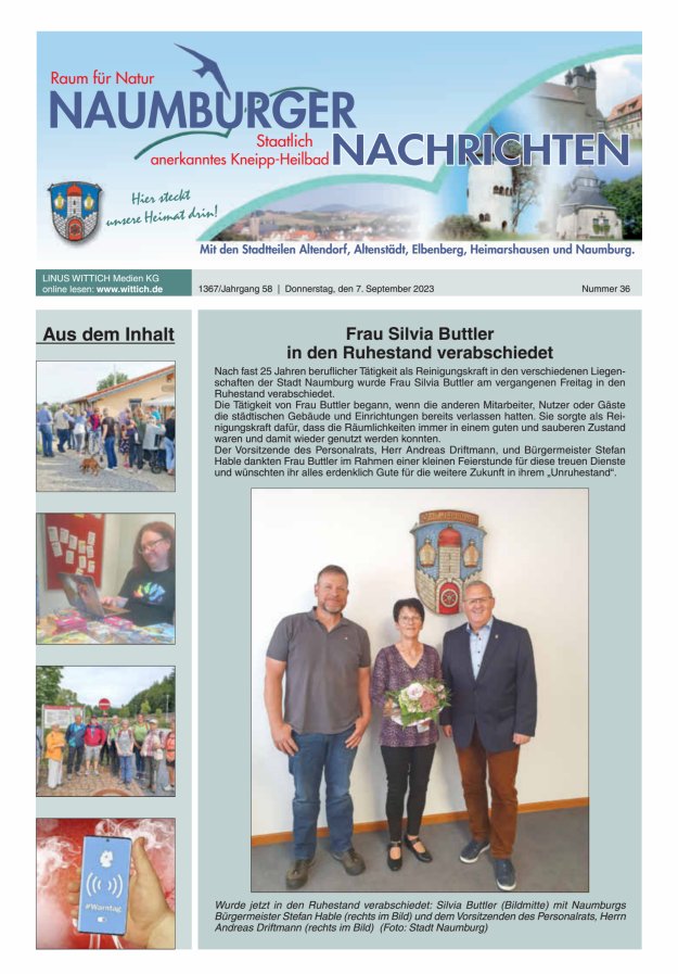 Naumburger Nachrichten Titelblatt 36/2023