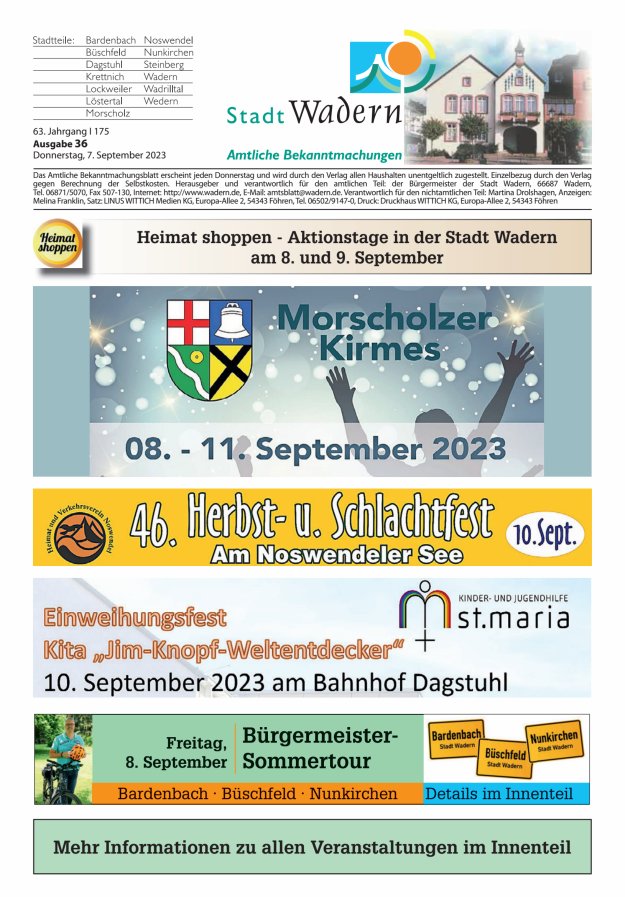 Stadt Wadern Titelblatt 36/2023