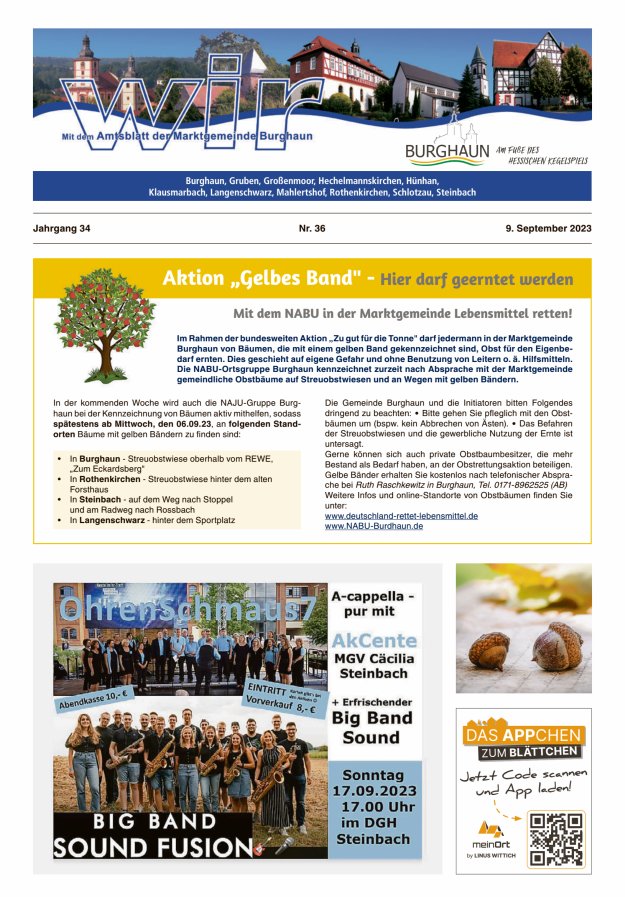 WIR - mit Amtsblatt der Marktgemeinde Burghaun Titelblatt 36/2023