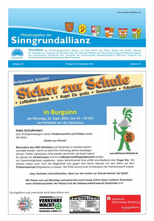 Mitteilungsblatt der Sinngrundallianz Titelblatt 36/2023