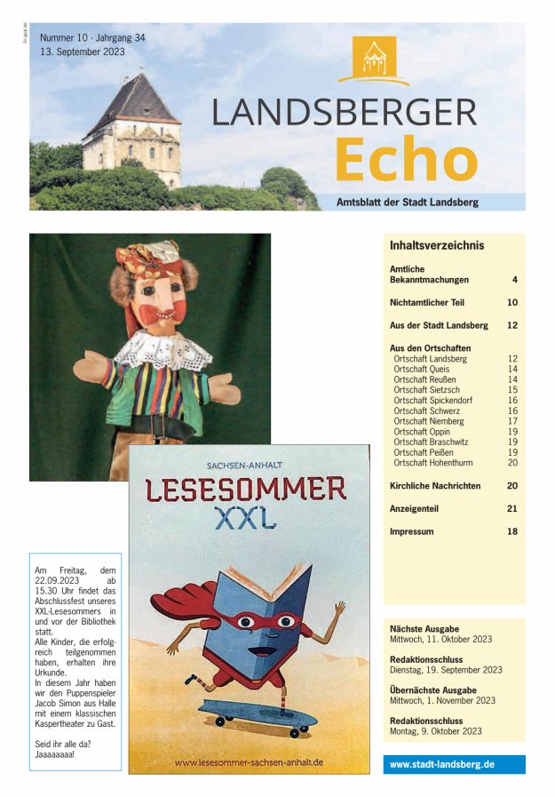 Landsberger Echo – Amtsblatt der Stadt Landsberg Titelblatt 10/2023