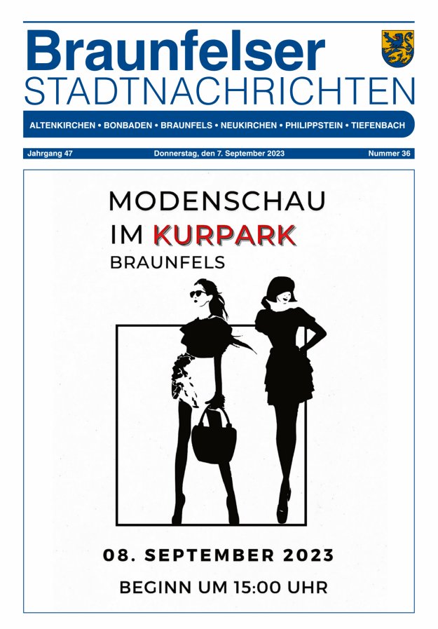 Braunfelser Stadtnachrichten Titelblatt 36/2023
