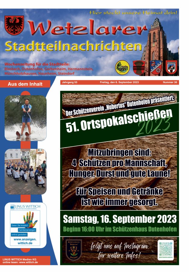 Wetzlarer Stadtteilnachrichten Titelblatt 36/2023