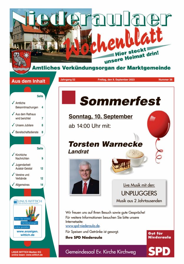 Niederaulaer Wochenblatt Titelblatt 36/2023