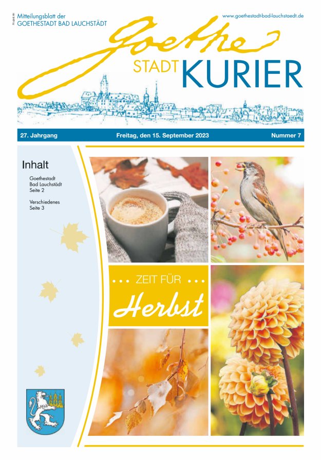 Goethestadt Kurier - Mitteilungsblatt der Goethestadt Bad Lauchstädt Titelblatt 07/2023