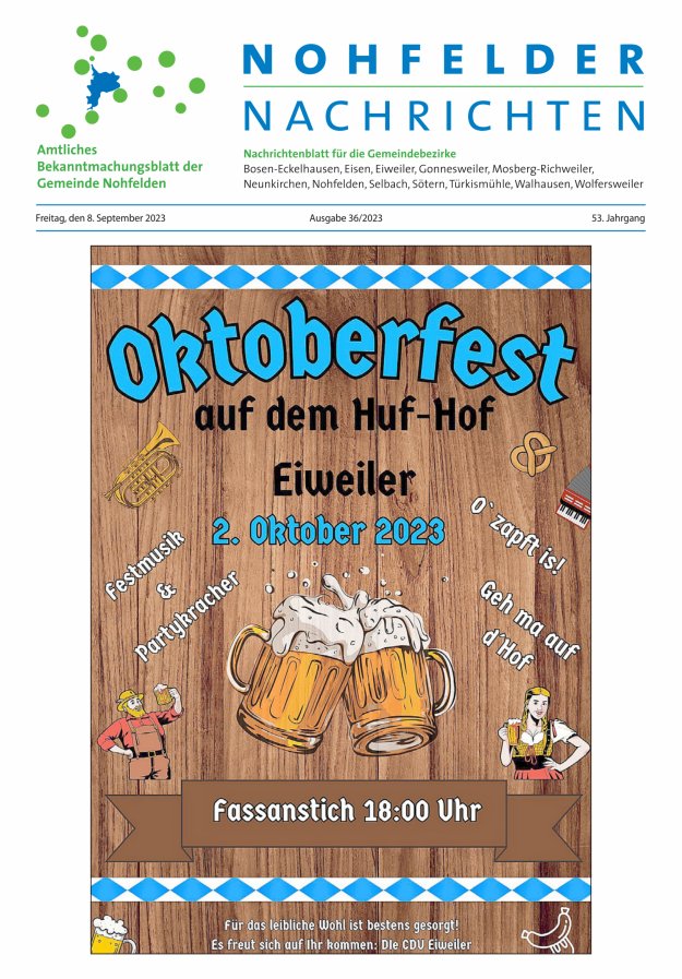 Nohfelder Nachrichten Titelblatt 36/2023
