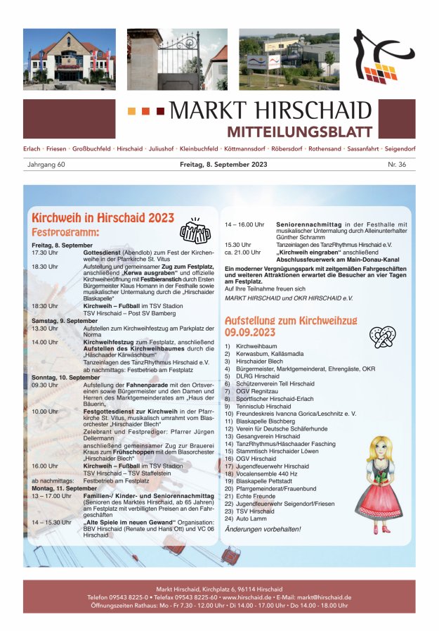 Mitteilungsblatt Markt Hirschaid Titelblatt 36/2023