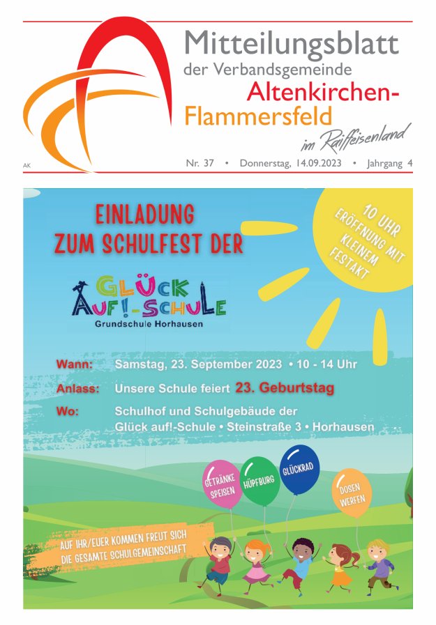 Mitteilungsblatt Verbandsgemeinde Altenkirchen-Flammersfeld Titelblatt 37/2023