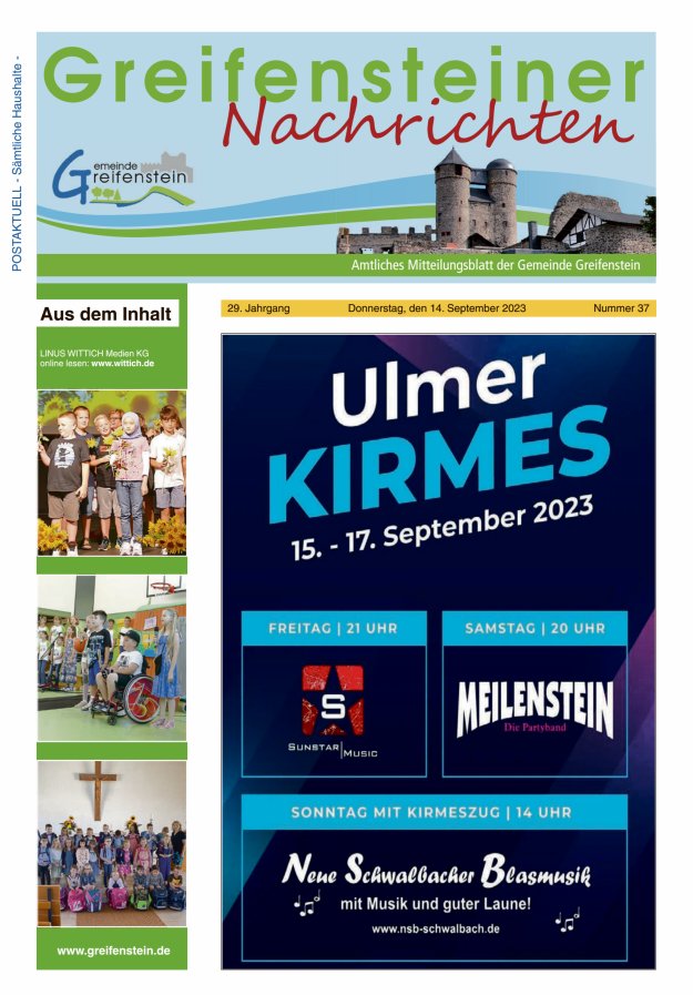 Mitteilungsblatt der Gemeinde Greifenstein Titelblatt 37/2023