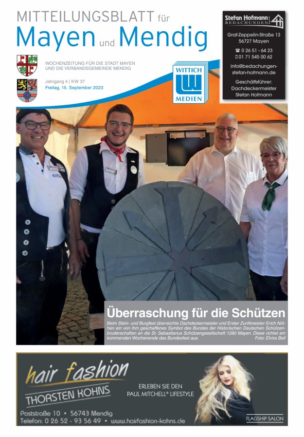 Mitteilungsblatt für Mayen und Mendig Titelblatt 37/2023