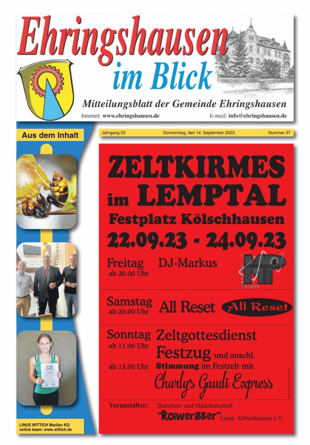 Mitteilungsblatt der Gemeinde Ehringshausen Titelblatt 37/2023