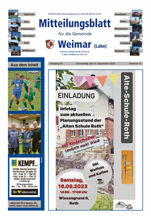 Mitteilungsblatt für die Gemeinde Weimar Titelblatt 37/2023