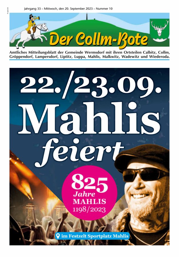 Collm-Bote – Amtliches Mitteilungsblatt der Gemeinde Wermsdorf mit ihren Ortsteilen Titelblatt 10/2023