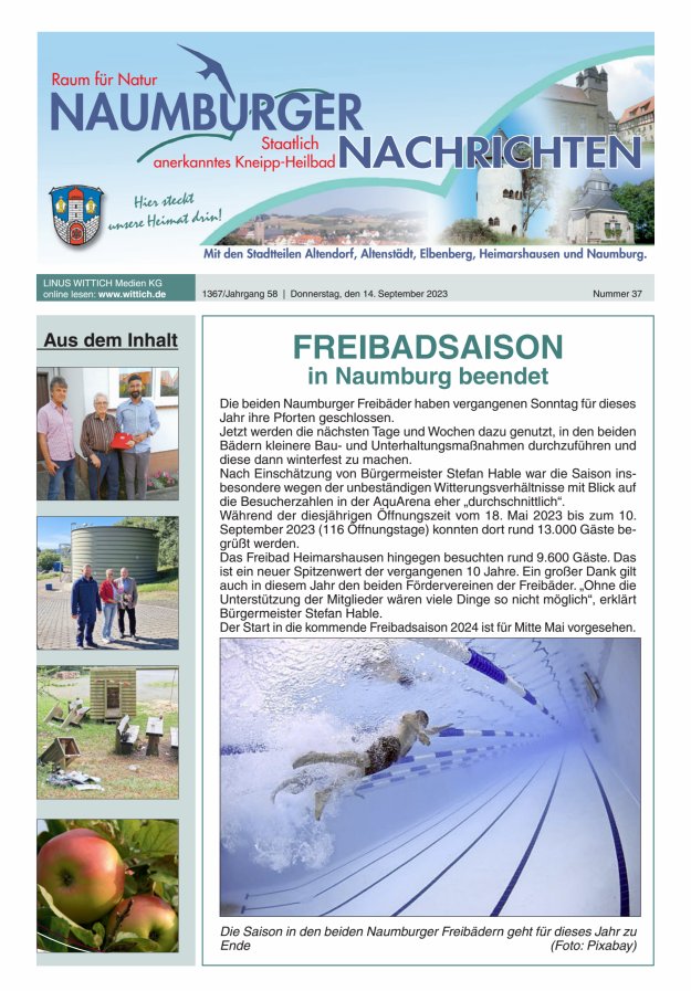 Naumburger Nachrichten Titelblatt 37/2023