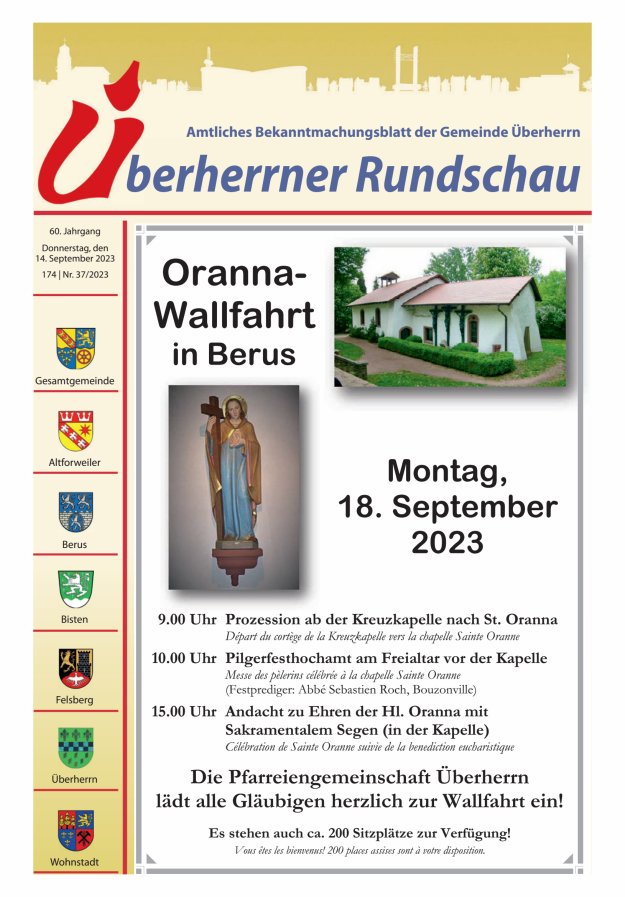 Überherrner Rundschau Titelblatt 37/2023