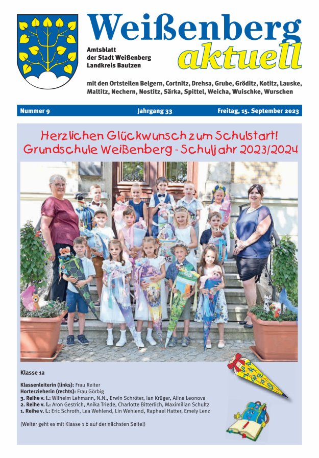 "Weißenberg aktuell" - Amtsblatt der Stadt Weißenberg Titelblatt 09/2023