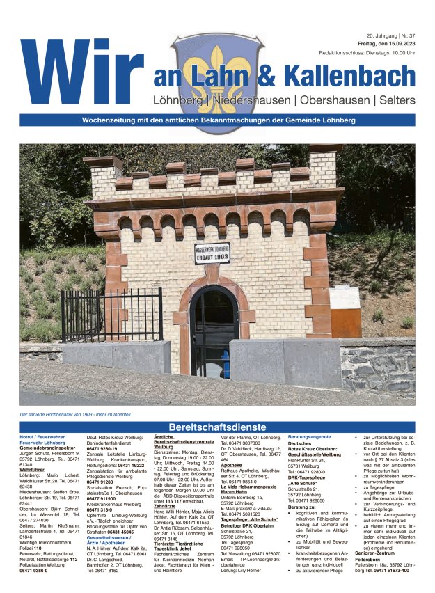 Amtliches Mitteilungsblatt der Gemeinde Löhnberg Titelblatt 37/2023