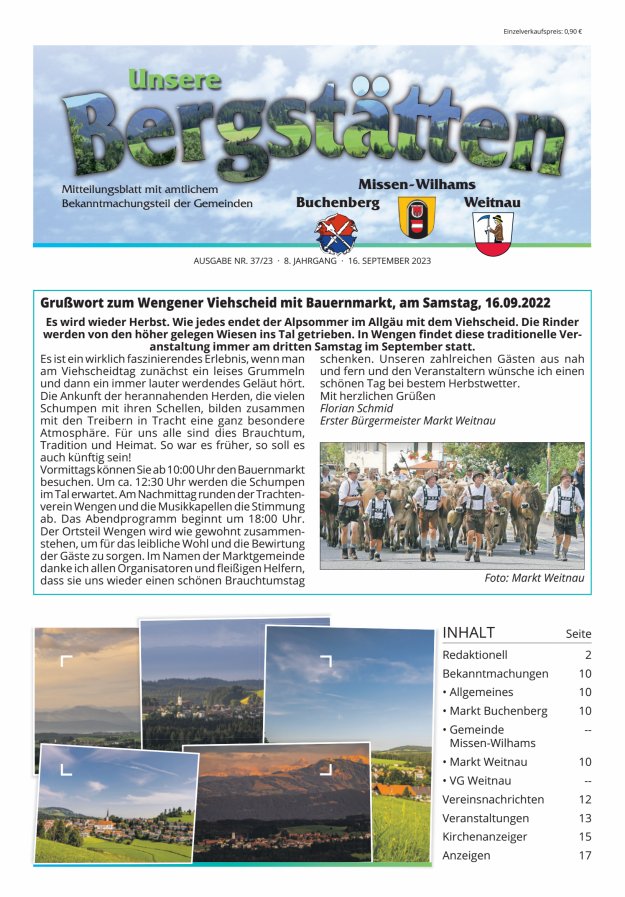 Unsere Bergstätten Mitteilungsblatt mit amtlichem Bekanntmachungsteil Titelblatt 37/2023
